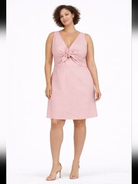 Halston Sleeveless Pink Knot-Front A-Line Dress